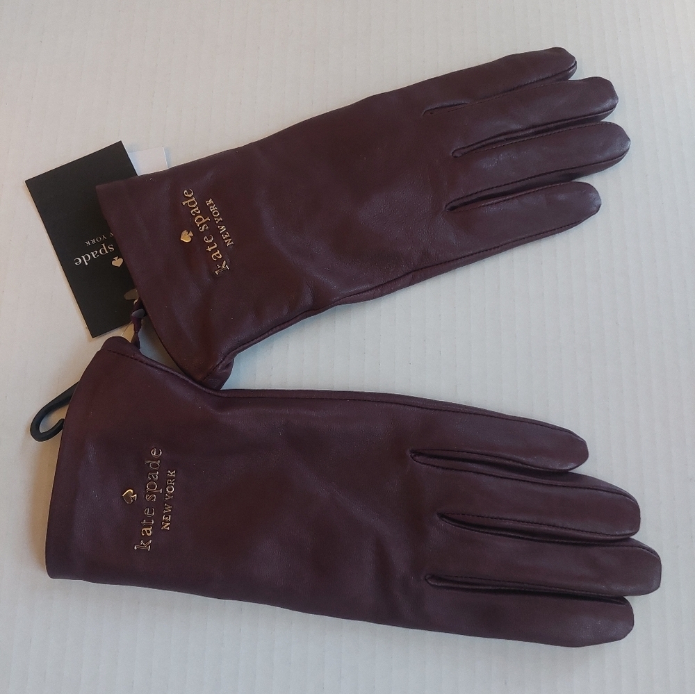 New With Tags Burgundy KATE SPADE Leather GLOVES - Picture 5 of 5